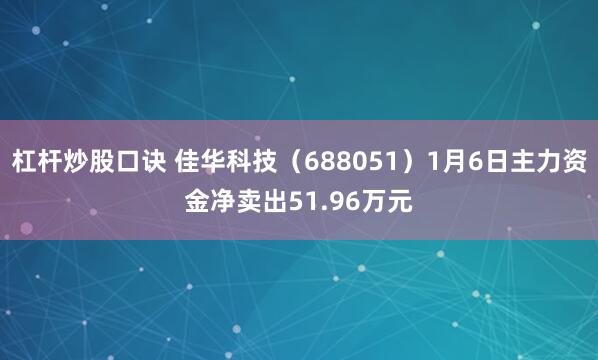 杠杆炒股口诀 佳华科技（688051）1月6日主力资金净卖出51.96万元