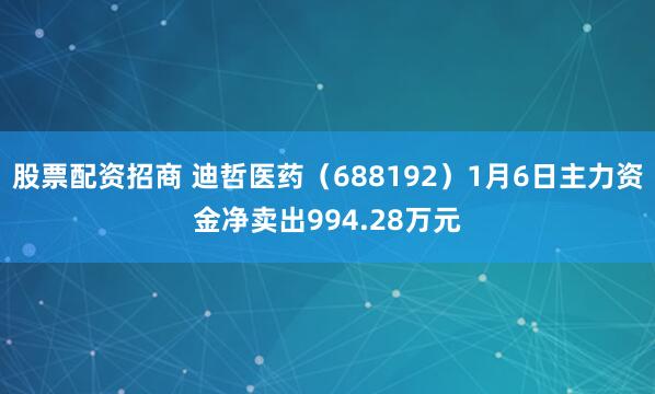 股票配资招商 迪哲医药（688192）1月6日主力资金净卖出994.28万元