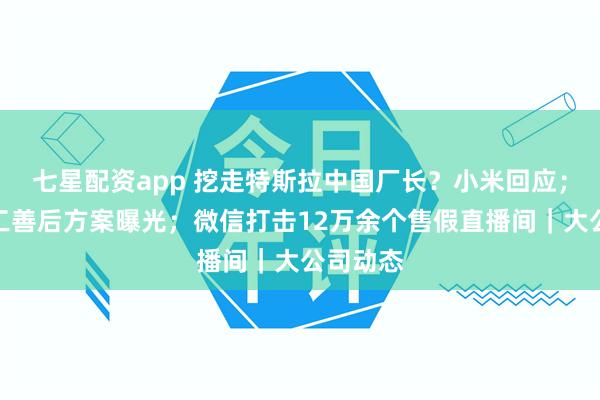 七星配资app 挖走特斯拉中国厂长？小米回应；极越员工善后方案曝光；微信打击12万余个售假直播间｜大公司动态