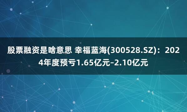 股票融资是啥意思 幸福蓝海(300528.SZ)：2024年度预亏1.65亿元–2.10亿元