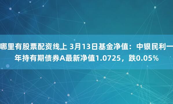 哪里有股票配资线上 3月13日基金净值：中银民利一年持有期债券A最新净值1.0725，跌0.05%